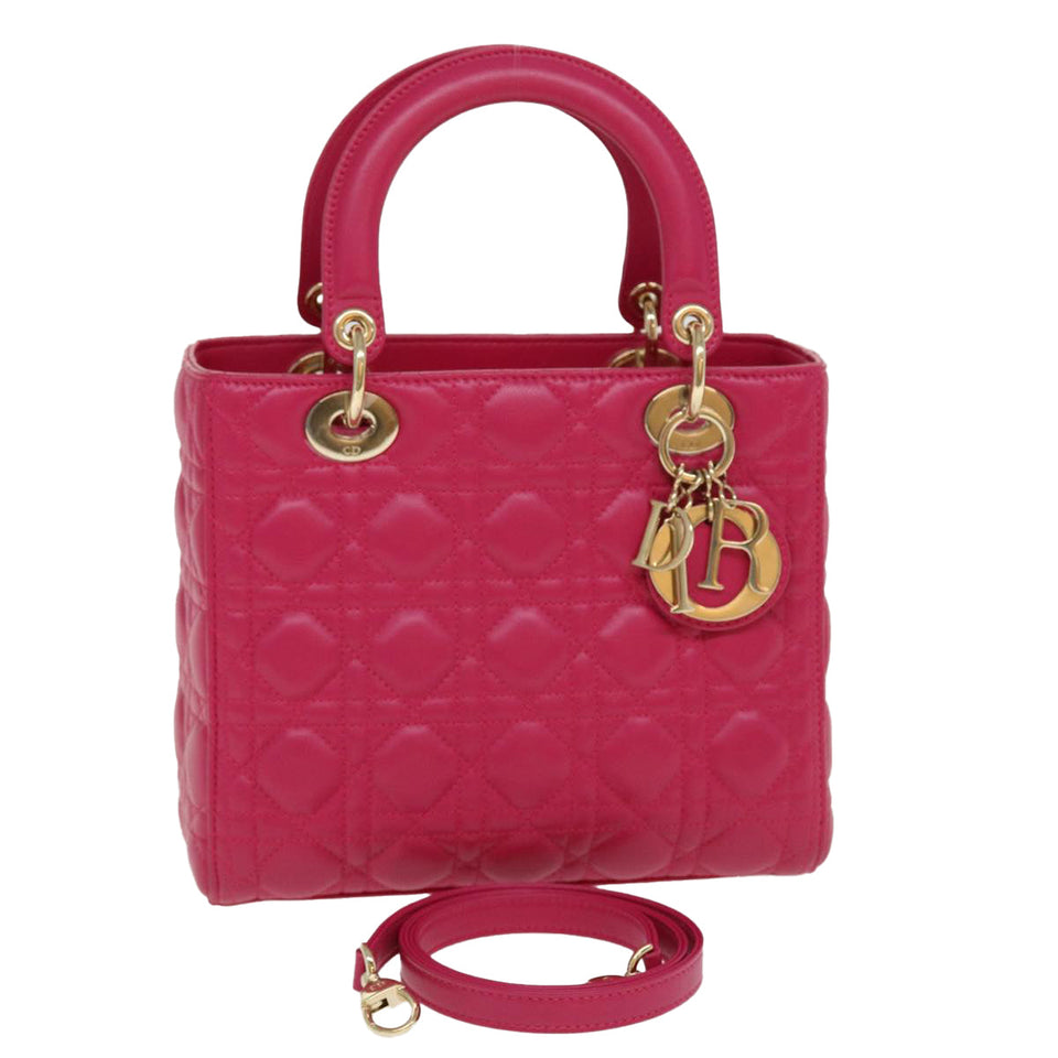 CHRISTIAN DIOR Lady Dior Hand Bag Lamb Skin 2way Pink  28644