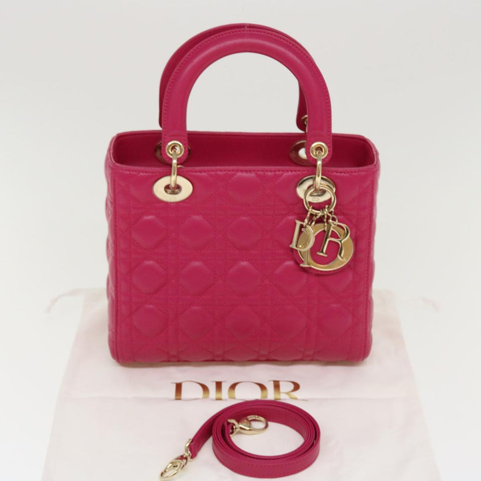 CHRISTIAN DIOR Lady Dior Hand Bag Lamb Skin 2way Pink  28644