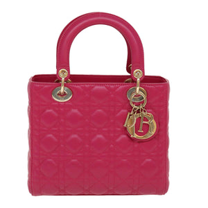 CHRISTIAN DIOR Lady Dior Hand Bag Lamb Skin 2way Pink  28644