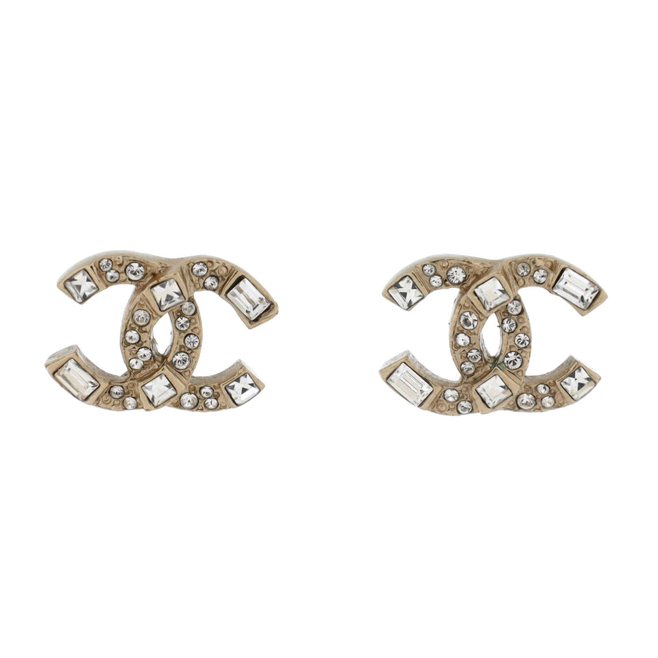 CC Stud Earrings Metal with Crystals