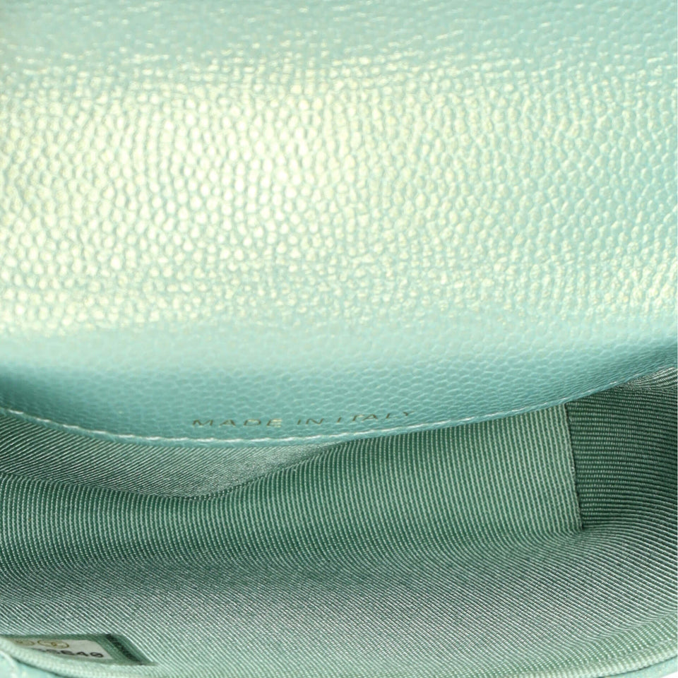 CC Pearl Coin Card Holder with Chain Quilted Iridescent Caviar