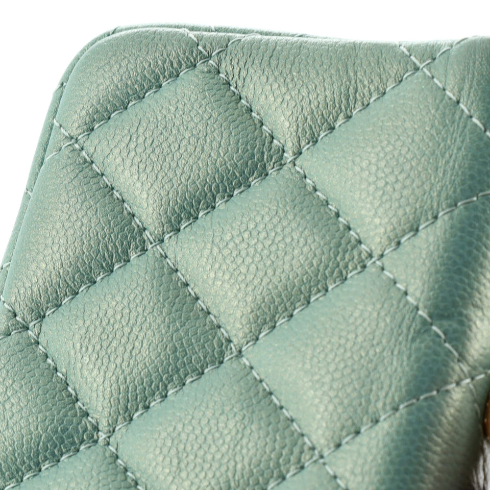 CC Pearl Coin Card Holder with Chain Quilted Iridescent Caviar
