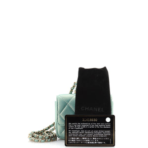 CC Pearl Coin Card Holder with Chain Quilted Iridescent Caviar
