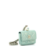 CC Pearl Coin Card Holder with Chain Quilted Iridescent Caviar