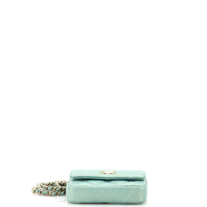 CC Pearl Coin Card Holder with Chain Quilted Iridescent Caviar