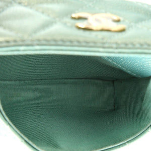 CC Pearl Coin Card Holder with Chain Quilted Iridescent Caviar
