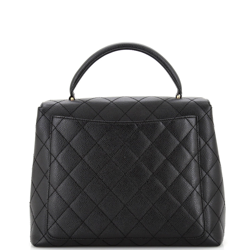 Vintage Classic Top Handle Flap Bag Quilted Caviar Jumbo