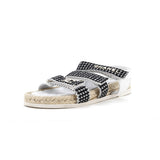 Women's Logo Triple Strap Velcro Espadrille Sandals Fabric and Leather