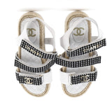 Women's Logo Triple Strap Velcro Espadrille Sandals Fabric and Leather