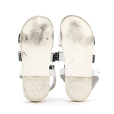 Women's Logo Triple Strap Velcro Espadrille Sandals Fabric and Leather