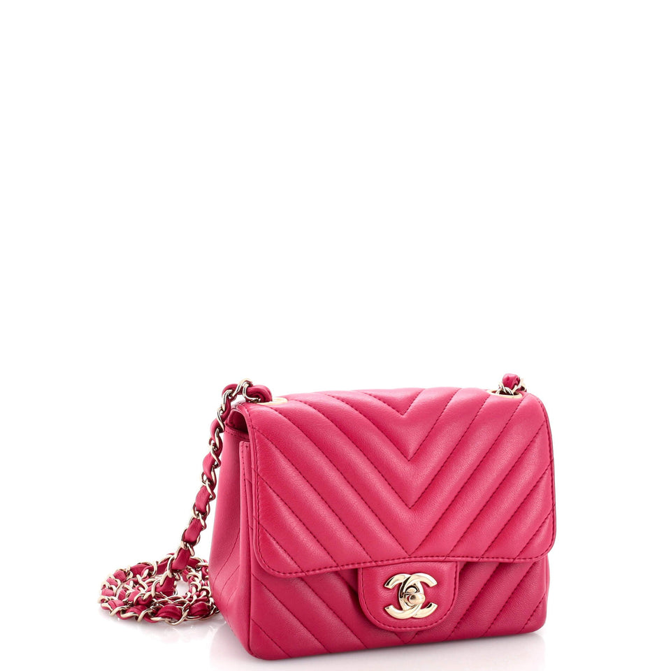 Square Classic Single Flap Bag Chevron Lambskin Mini