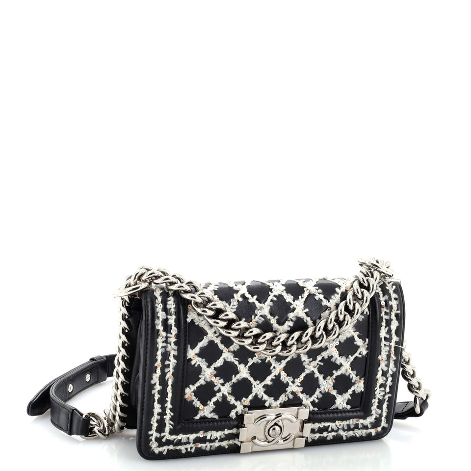 Boy Flap Bag Lambskin with Quilted Tweed and Sequins Small
