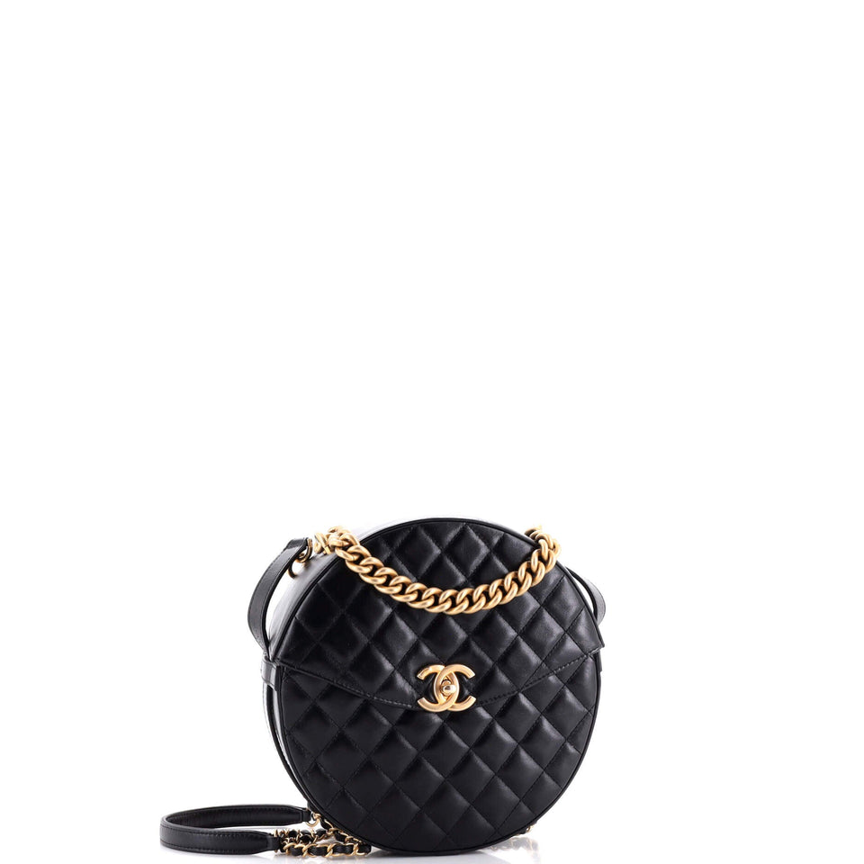 Flap Round Crossbody Bag Quilted Glazed Calfskin Medium