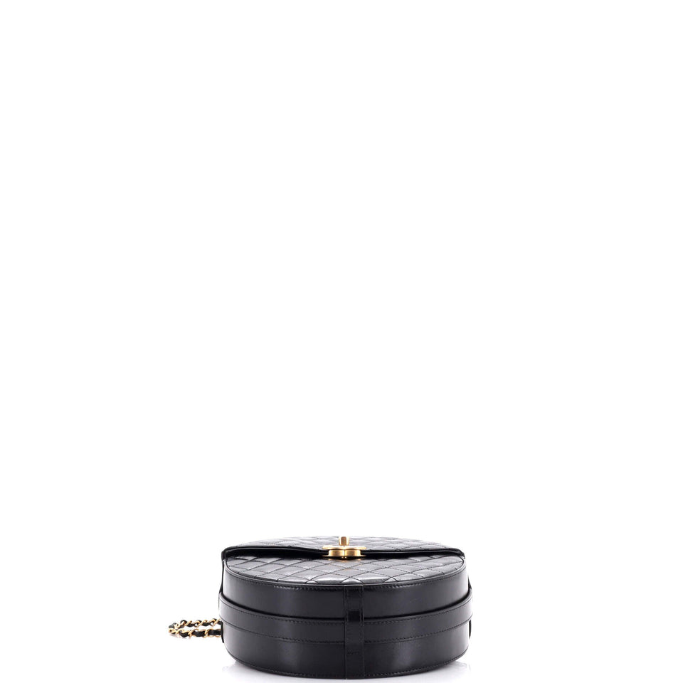 Flap Round Crossbody Bag Quilted Glazed Calfskin Medium