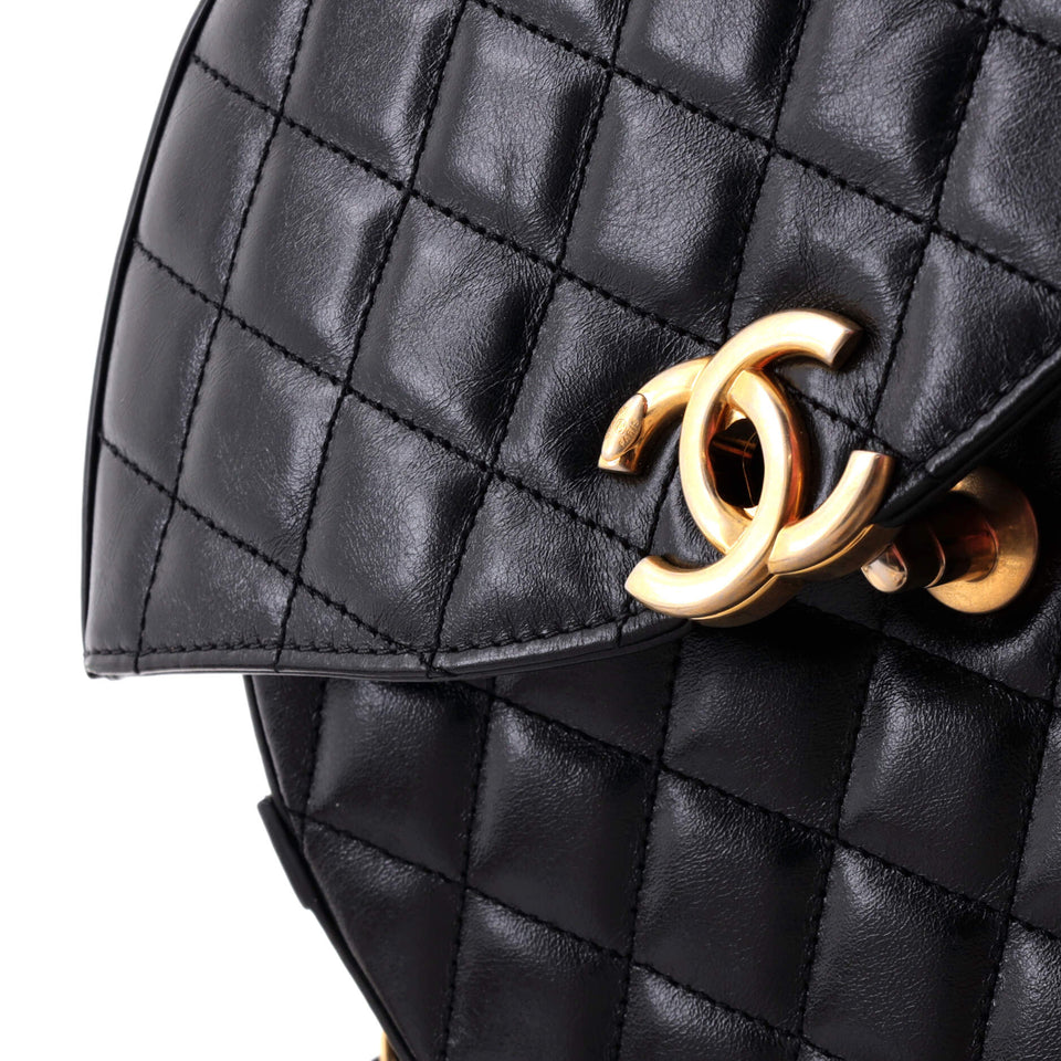 Flap Round Crossbody Bag Quilted Glazed Calfskin Medium