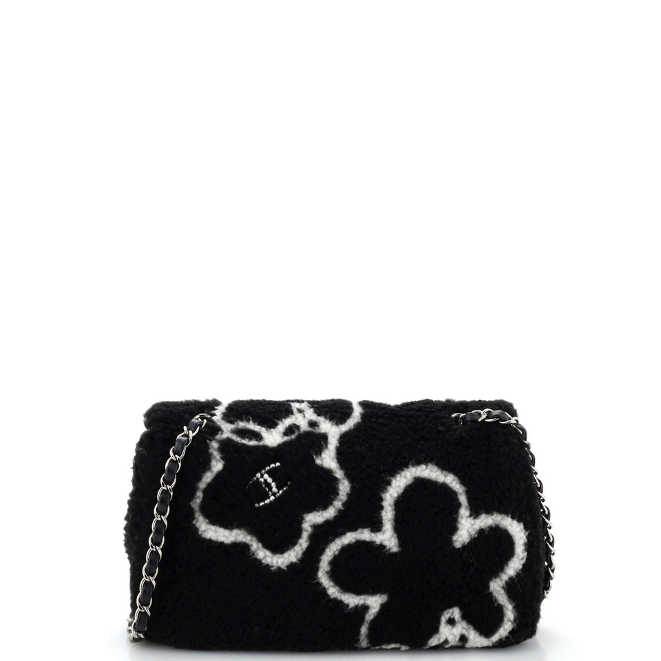 Classic Single Flap Bag Pearl Embellished Shearling Jumbo