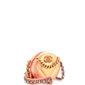 19 Round Clutch with Chain Quilted Iridescent Calfskin