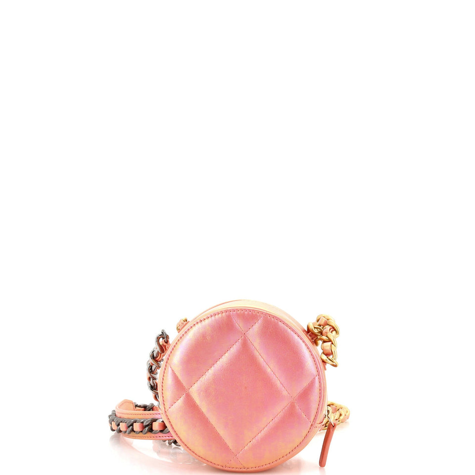 19 Round Clutch with Chain Quilted Iridescent Calfskin