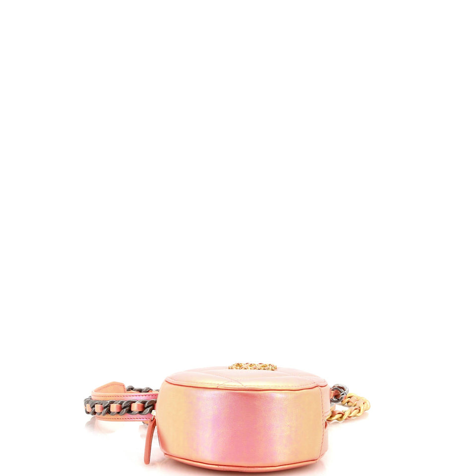 19 Round Clutch with Chain Quilted Iridescent Calfskin