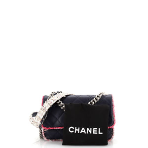 Elegant Trim Single Flap Bag Quilted Lambskin with Tweed