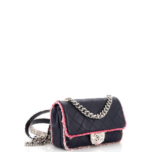 Elegant Trim Single Flap Bag Quilted Lambskin with Tweed