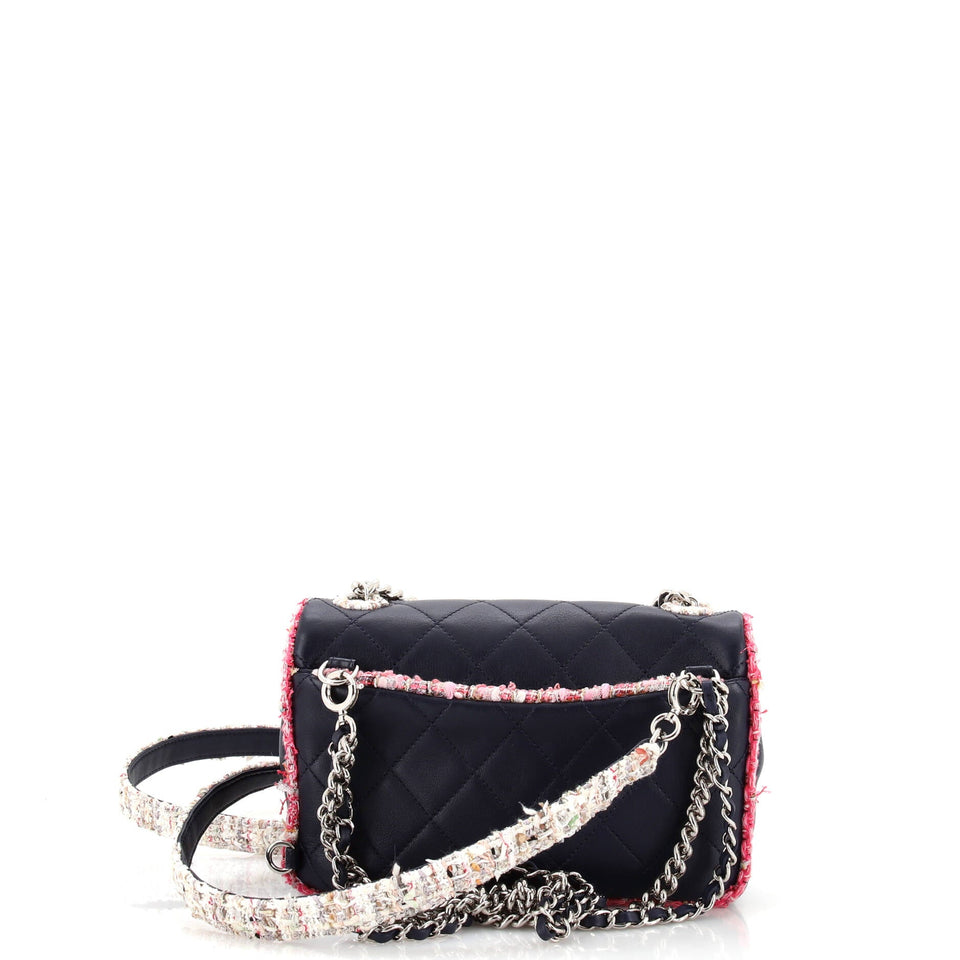 Elegant Trim Single Flap Bag Quilted Lambskin with Tweed