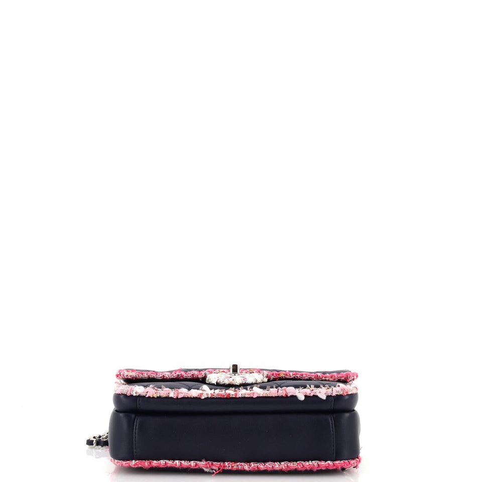 Elegant Trim Single Flap Bag Quilted Lambskin with Tweed