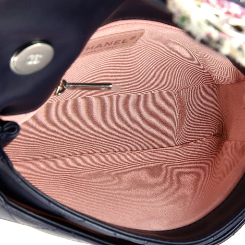 Elegant Trim Single Flap Bag Quilted Lambskin with Tweed