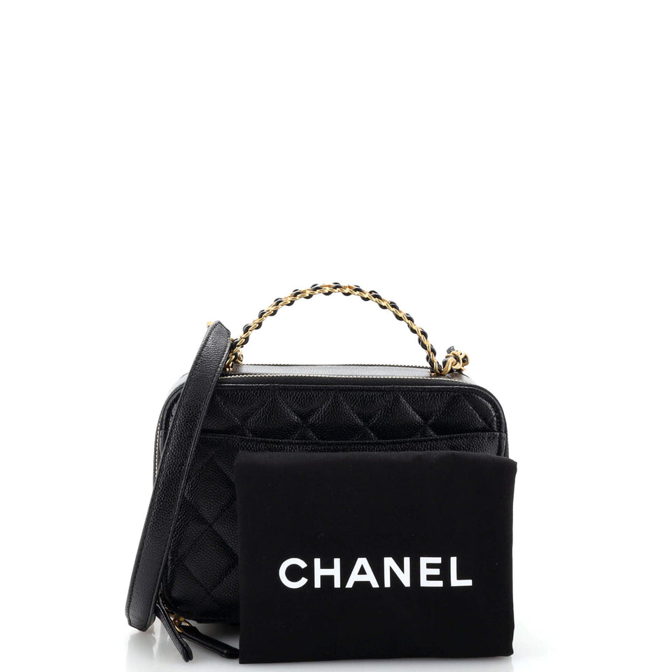 Pick Me Up Logo Handle Vanity Case Quilted Caviar Small