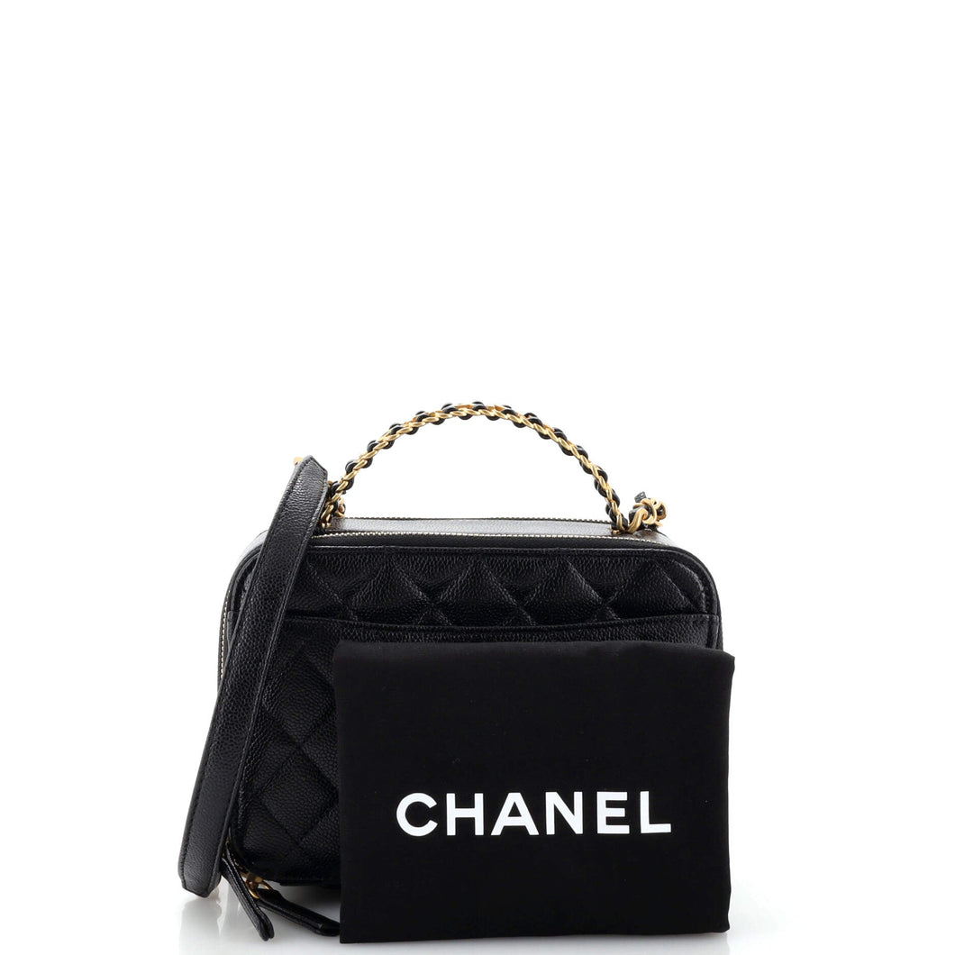Pick Me Up Logo Handle Vanity Case Quilted Caviar Small