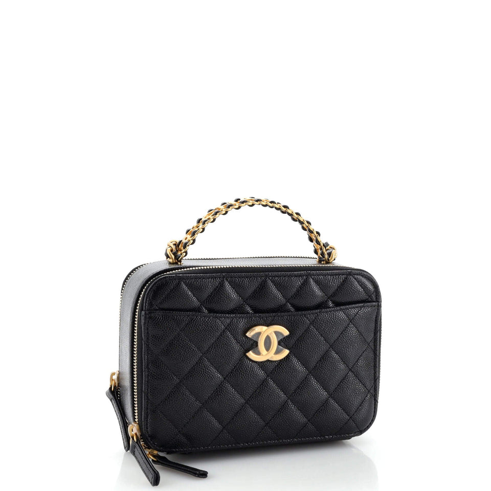 Pick Me Up Logo Handle Vanity Case Quilted Caviar Small