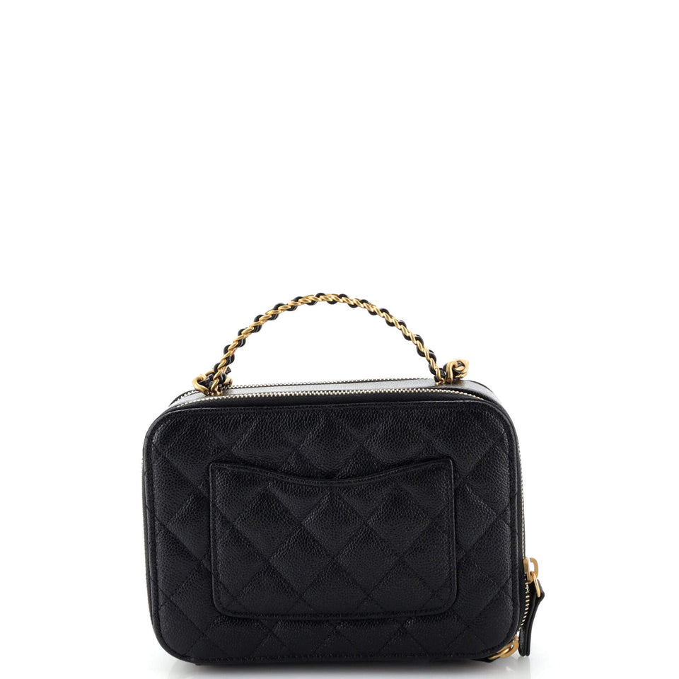 Pick Me Up Logo Handle Vanity Case Quilted Caviar Small