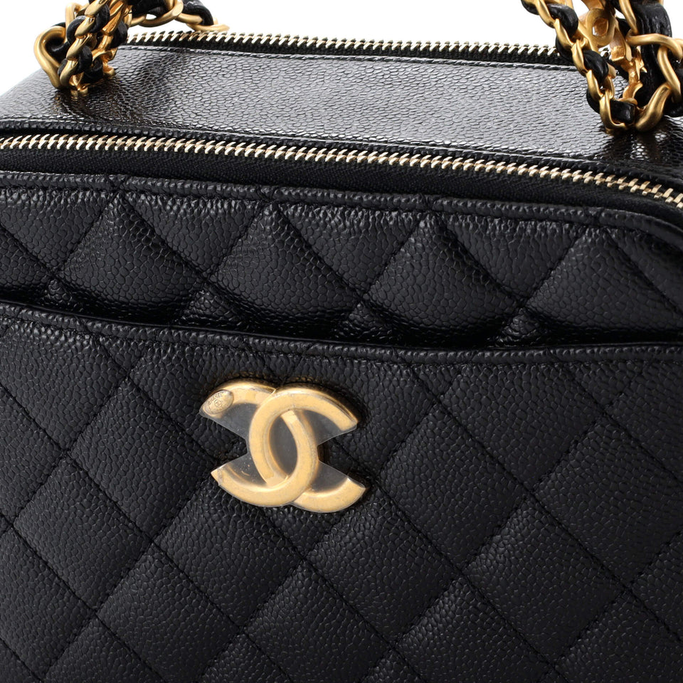 Pick Me Up Logo Handle Vanity Case Quilted Caviar Small