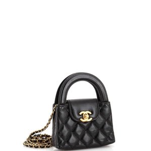 Kelly Top Handle Clutch with Chain Quilted Shiny Aged Calfskin
