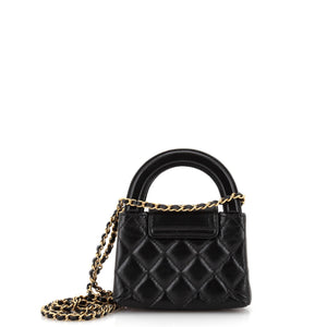 Kelly Top Handle Clutch with Chain Quilted Shiny Aged Calfskin