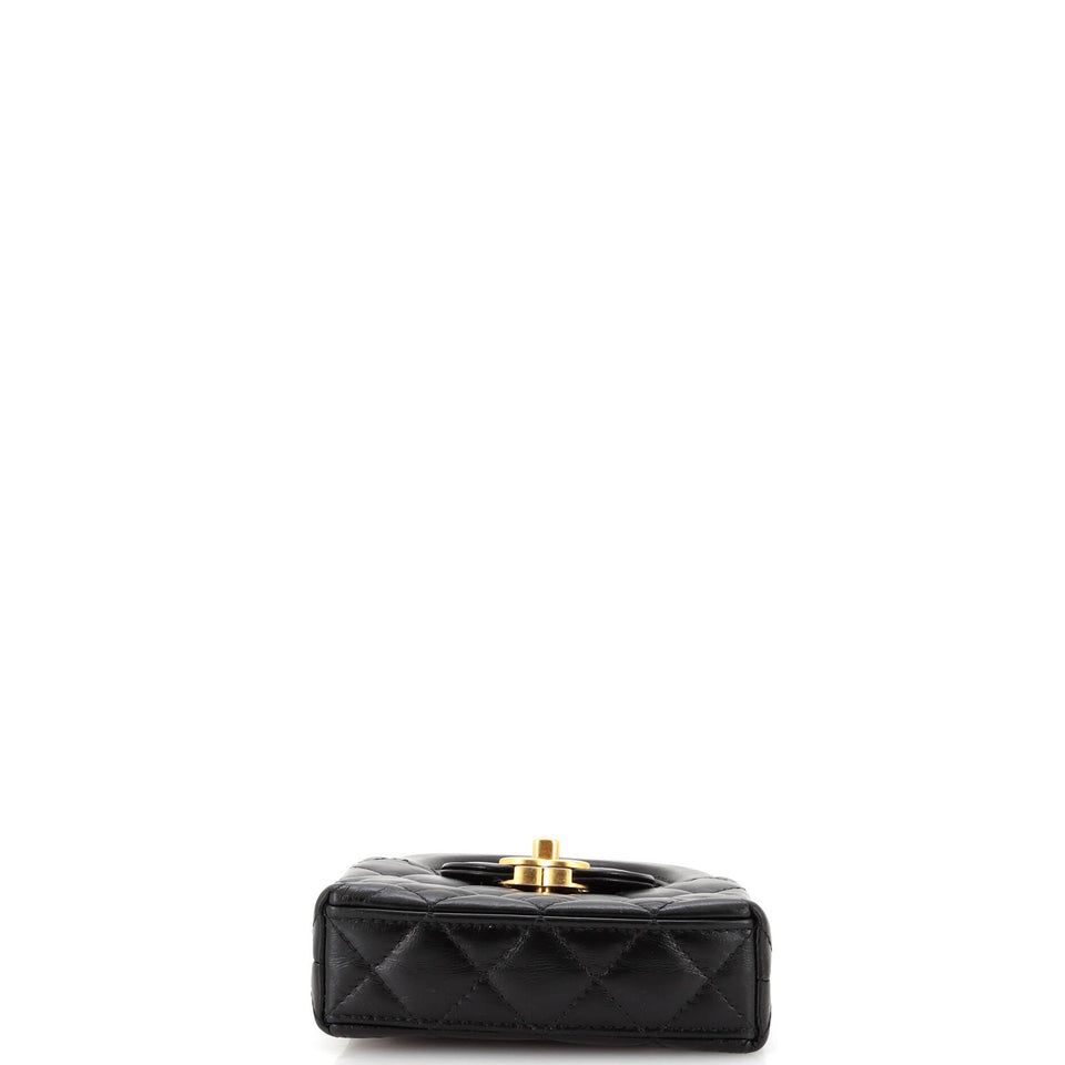 Kelly Top Handle Clutch with Chain Quilted Shiny Aged Calfskin