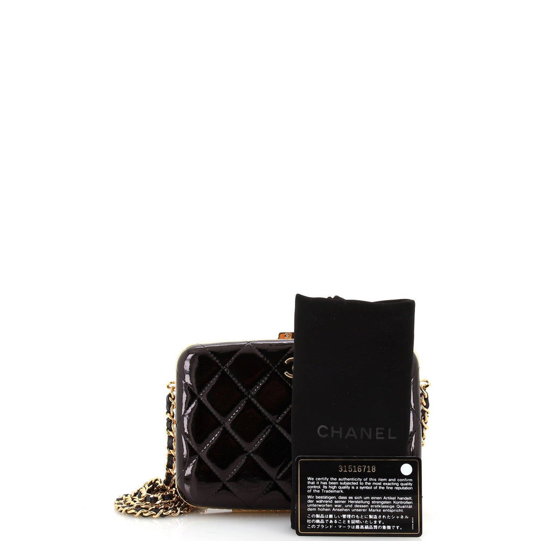 Framed Box Clutch with Chain Quilted Patent Small