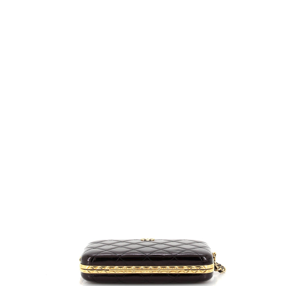 Framed Box Clutch with Chain Quilted Patent Small