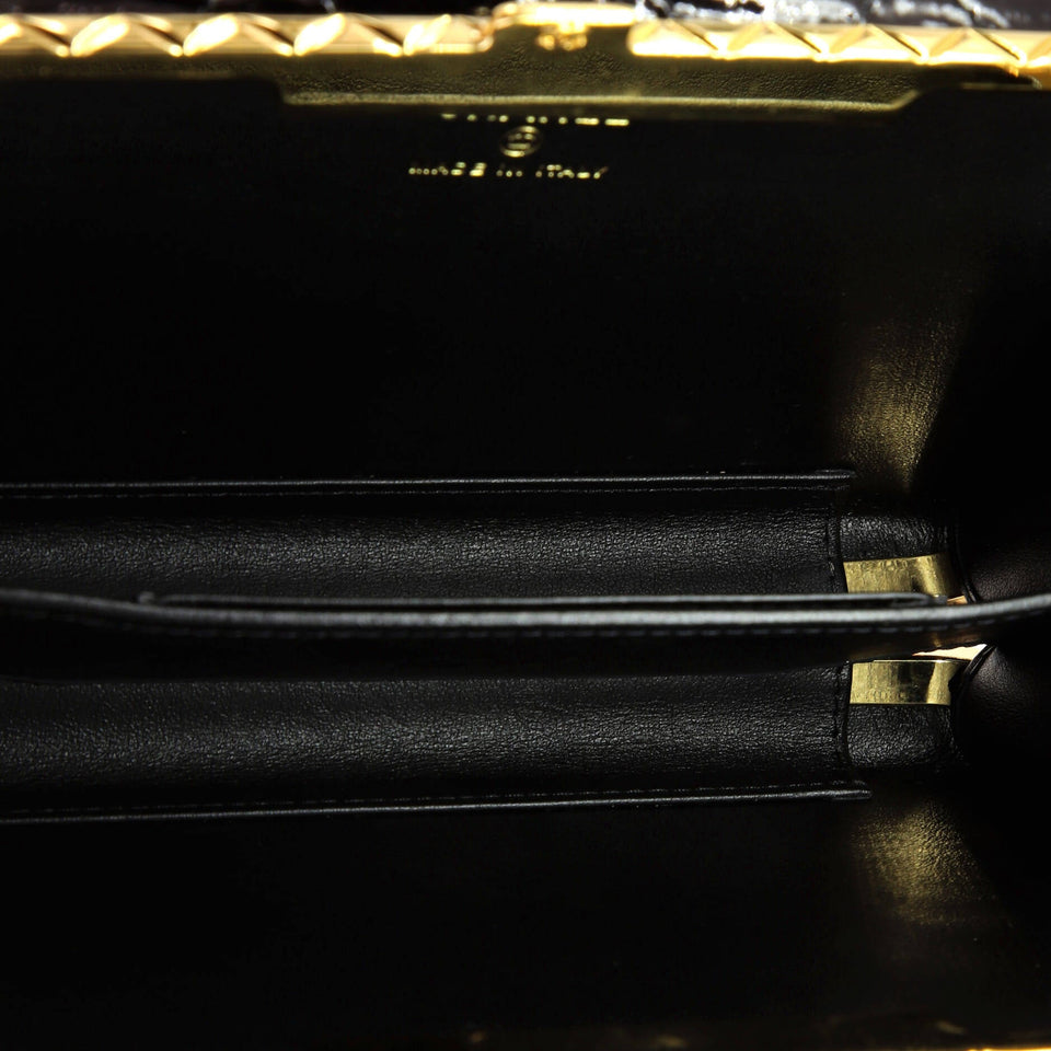Framed Box Clutch with Chain Quilted Patent Small