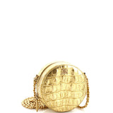 Round Clutch with Chain Crocodile Embossed Metallic Calfskin
