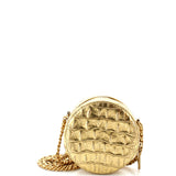 Round Clutch with Chain Crocodile Embossed Metallic Calfskin