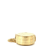 Round Clutch with Chain Crocodile Embossed Metallic Calfskin