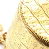 Round Clutch with Chain Crocodile Embossed Metallic Calfskin