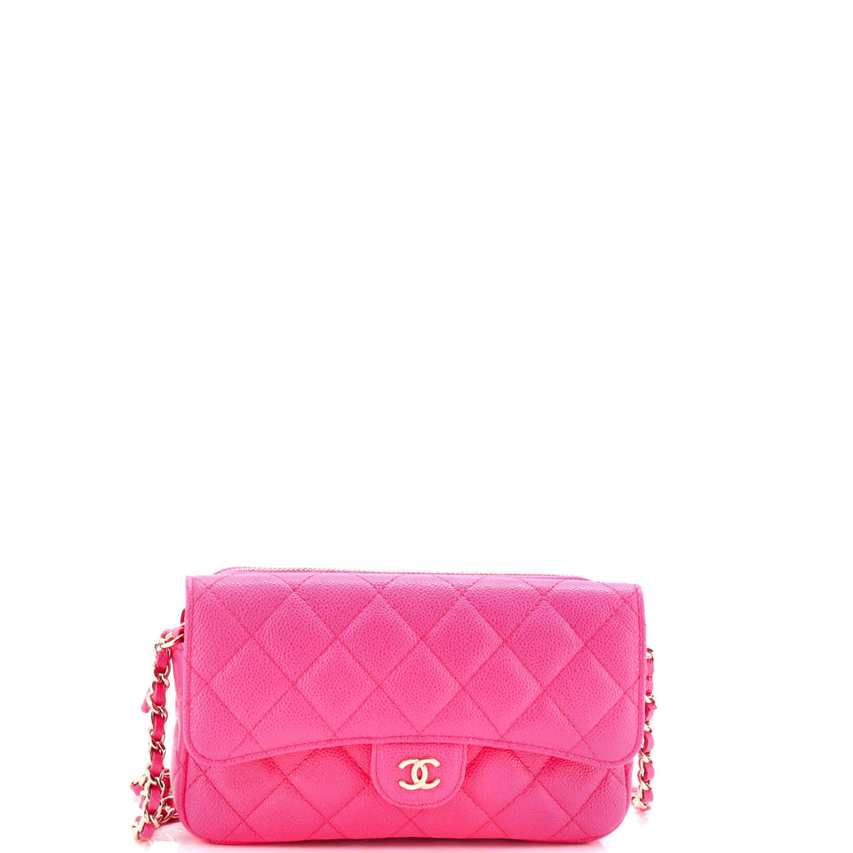 Classic Flap Phone Holder with Chain Quilted Caviar