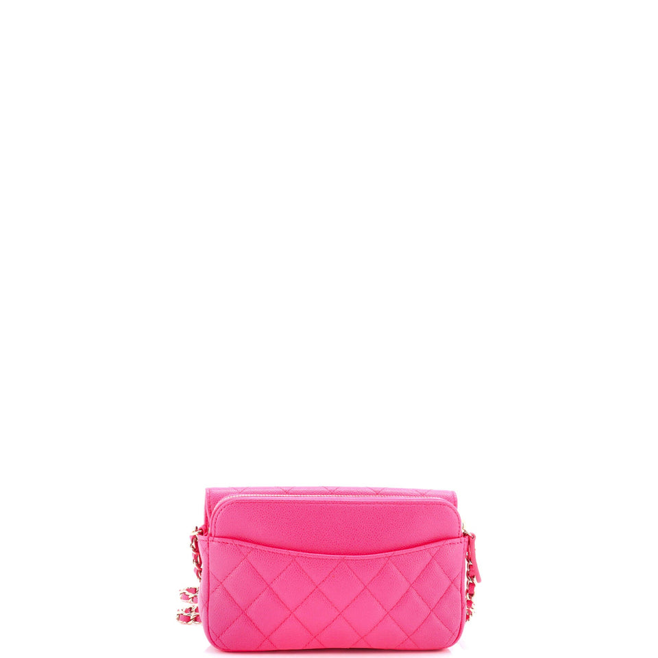 Classic Flap Phone Holder with Chain Quilted Caviar