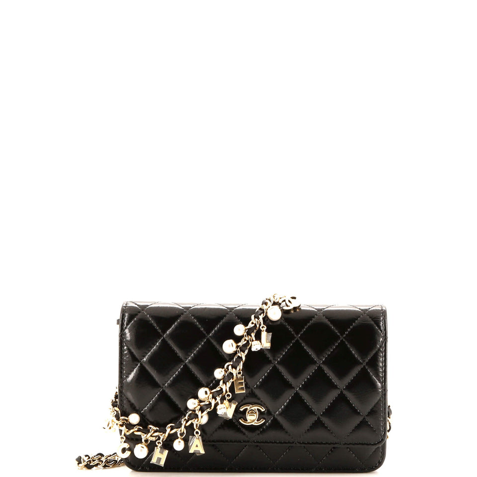 Pearl Charm Wallet on Chain Quilted Glazed Calfskin