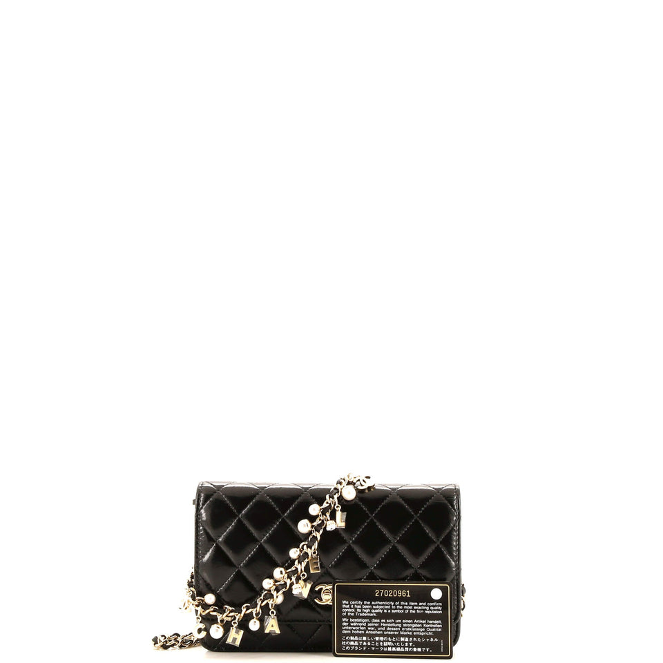 Pearl Charm Wallet on Chain Quilted Glazed Calfskin