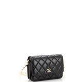 Pearl Strap CC Wallet on Chain Quilted Calfskin Mini