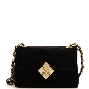 Diamond Lock CC Flap Bag Quilted Velvet with Crystals Mini
