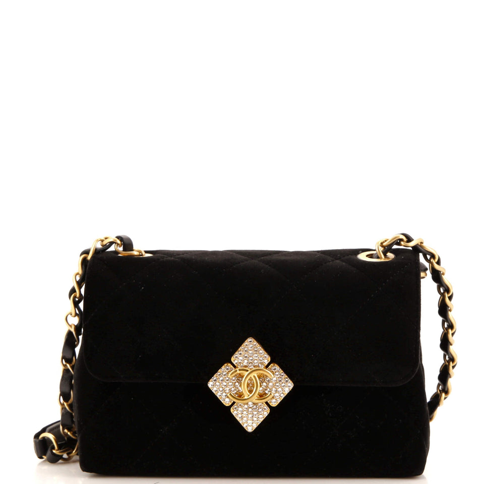 Diamond Lock CC Flap Bag Quilted Velvet with Crystals Mini